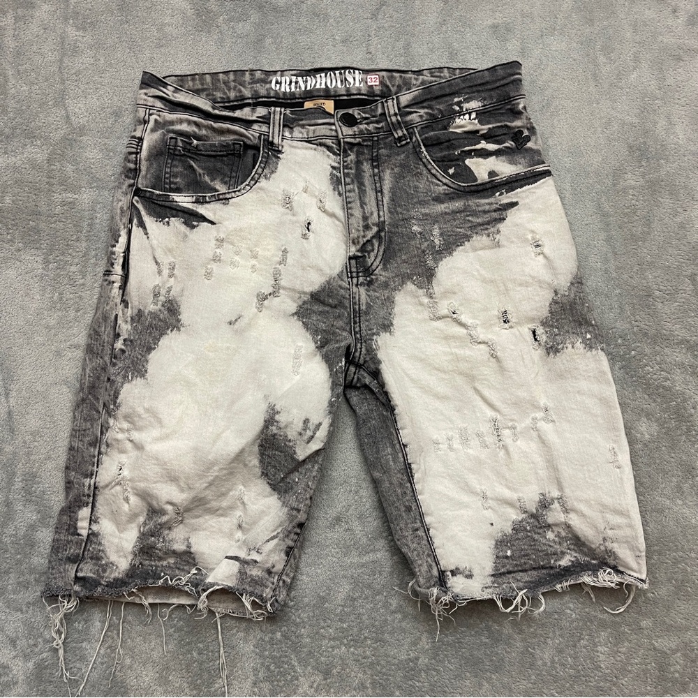 Grindhouse Denim Shorts Men's 32 Jorts Distressed Logo Grunge Thrashed